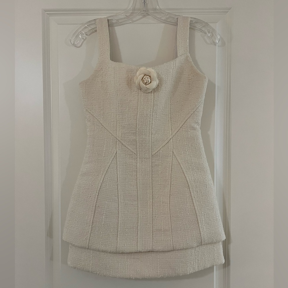 Heiress Cream Boucle Flower Mini Dress